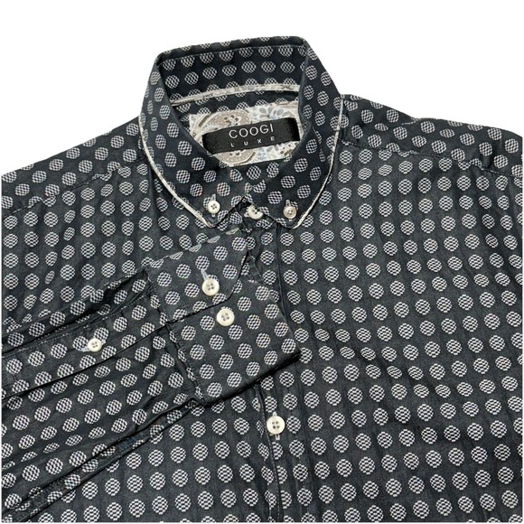 Coogi Luxe Other - Coogi Luxe Button Down Shirt Mens M Grey Black Geometric‎ Paisley Trim Designer